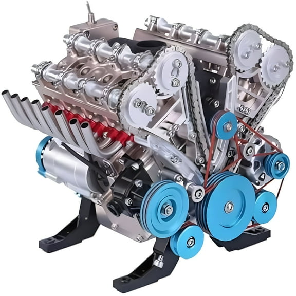 CCOCC 8-Cylinder Full Metal Car Engine Model, 4 Cylinder Car Engine Kit Adult Model, Car Engine Model Kit, Metal Model Engine Kit, Home Engine Ornaments (8-Cylinder)