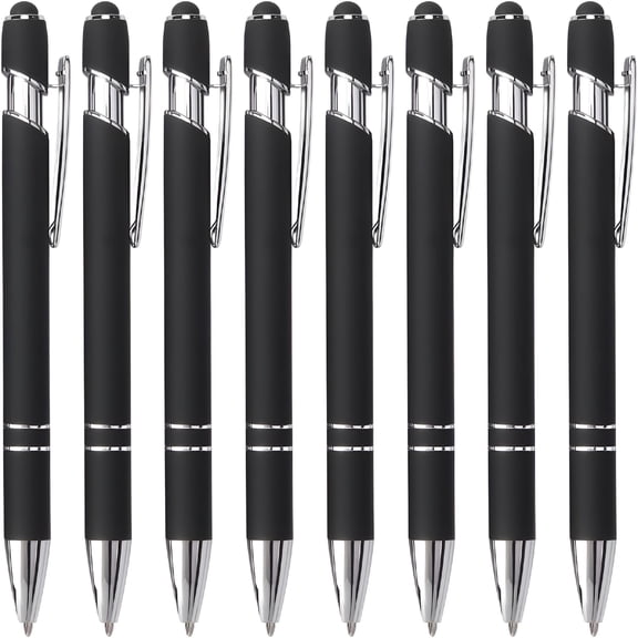 CCOCC 8 Pack 2-in-1 Stylus Ballpoint Pen, Retractable Touch Screen Pen with Metal Tip, Medium 1.0 mm Black Ink for Tablets and Phones