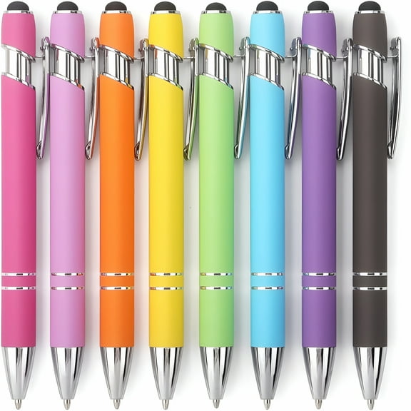 CCOCC 8 Pack Ballpoint Pen 2-in-1 Stylus Retractable Ballpoint Pen with Stylus tip,Metal Stylus Pen for Touch Screens,1.0 mm Black Ink (Mixed Color)