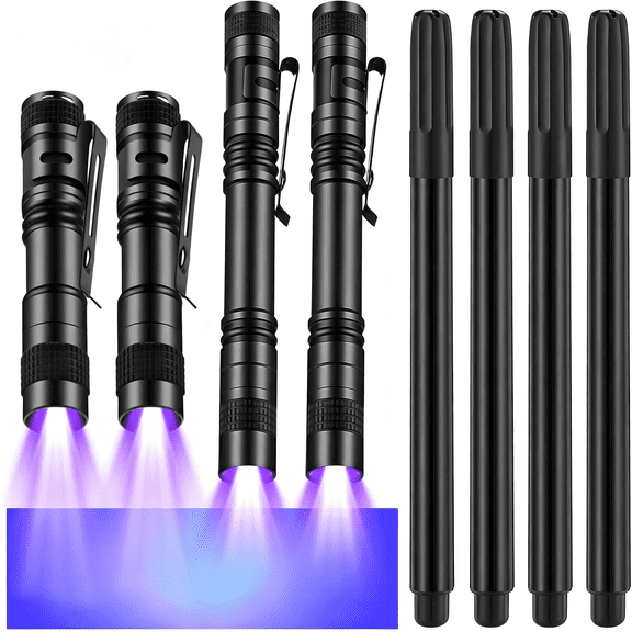 CCOCC 8 Pcs Black Light Markers Set 4 Invisible Ink Pen 4 Mini Uv Flashlights Invisible Ink Marker Disappearing Pen for Spy Gadgets Secret Message Gift Party Favors(Black)