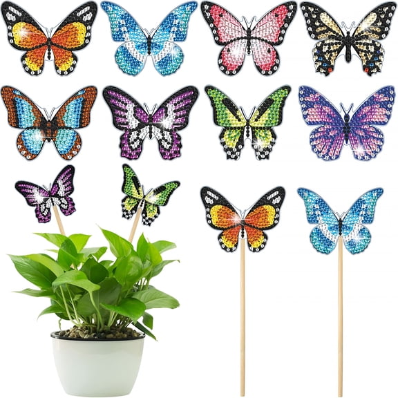 CCOCC 8 Pcs Butterfly Kits, Diamond Art Kits for Garden Decor, Butterfly Stakes Diamond Art Kits for Adults, Crafts for Adults