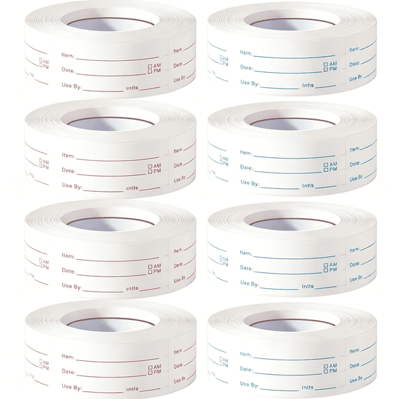 CCOCC 8 Rolls 4000 Pieces Removable Food Labels, 1 X 2 Inch Date Stickers for Freezer, Refrigerator Food Containers - Easy to Write on