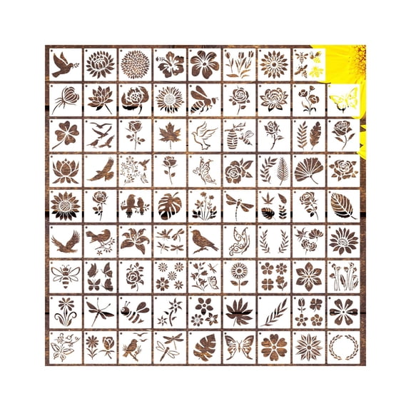 CCOCC 80 Pcs Reusable 3x3 Inch Stencils for Painting - Nature Designs with Birds, Insects, Flowers & Leaves for DIY Crafts, Wall Art, Wood, Canvas, Home Decor