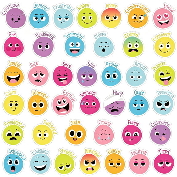 CCOCC 800 Pcs Face Emotion Feelings Stickers for Kids 1.4",Rainbow|Funny Mood Incentive Stickers Bulk Reward Decal Behavior Chart Emotional Feelings Teacher Classroom Supply for Home School