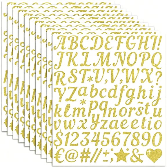 CCOCC 880 Pcs Gold Letter Stickers 10 Sheet,Self-Adhesive Glitter Number Alphabet Stickers Waterproof,1 Inch Vinyl Letter Sticker Cursive for Diy Craft Art Graduation Cap Scrapbook Valentine Gift