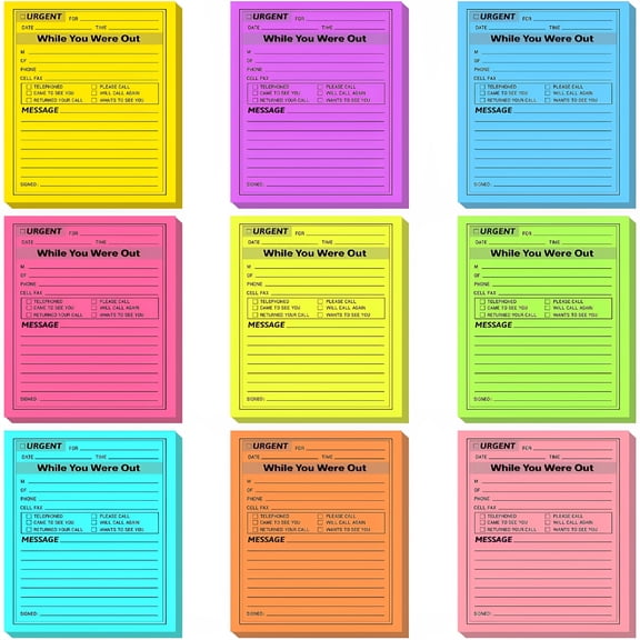 CCOCC 9 Pieces While You Were Out Pads 4 X 5 Inches Assorted Colors Sticky Notes Adhesive Message Pads Urgent Notes for Work Call, Office Supplies, 40 Sheets/Pad (Fluorescent Colors)