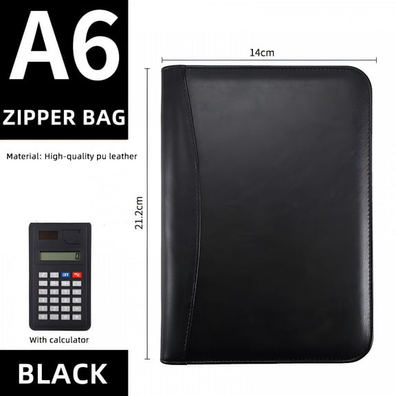 CCOCC A5/A6 Business PU Leather Folder Cover Loose Leaf Zipper Bag Padfolio Notebook Binder Journal Book Notepad With Calculator