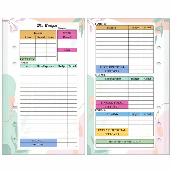 CCOCC A6 Planner and Budget Sheets, Monthly/Weekly Insert Pages, 6-Hole, for Personal Finance, Goal Setting, Daily Planning, Home Budgeting.