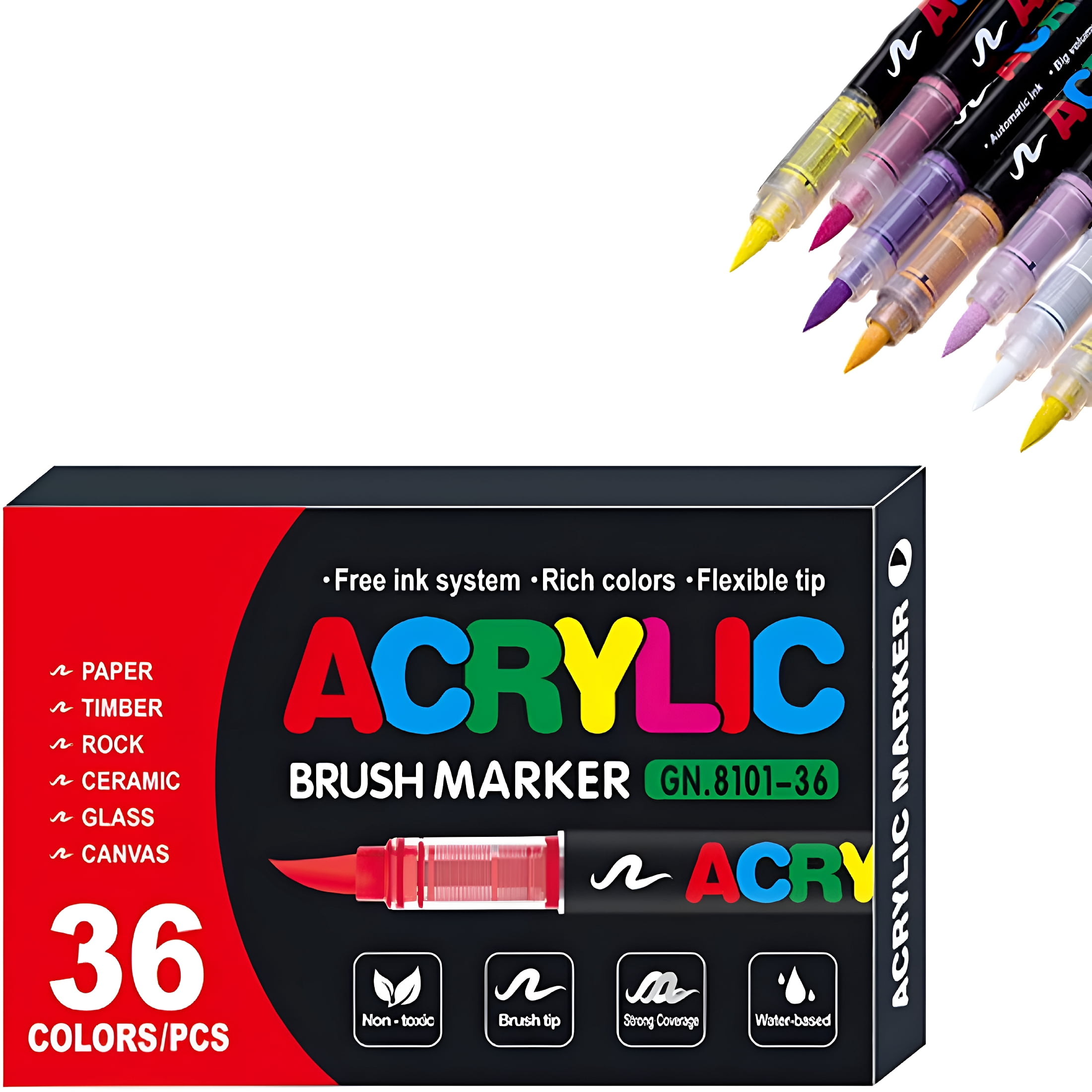 CCOCC Acrylic Markers for Coloring Books,Straight Liquid Acrylic Marker,Acrylic Brush Markers for Adult Coloring,Acrylic Paint Markers Pen Brush Dual Tip (36 color)