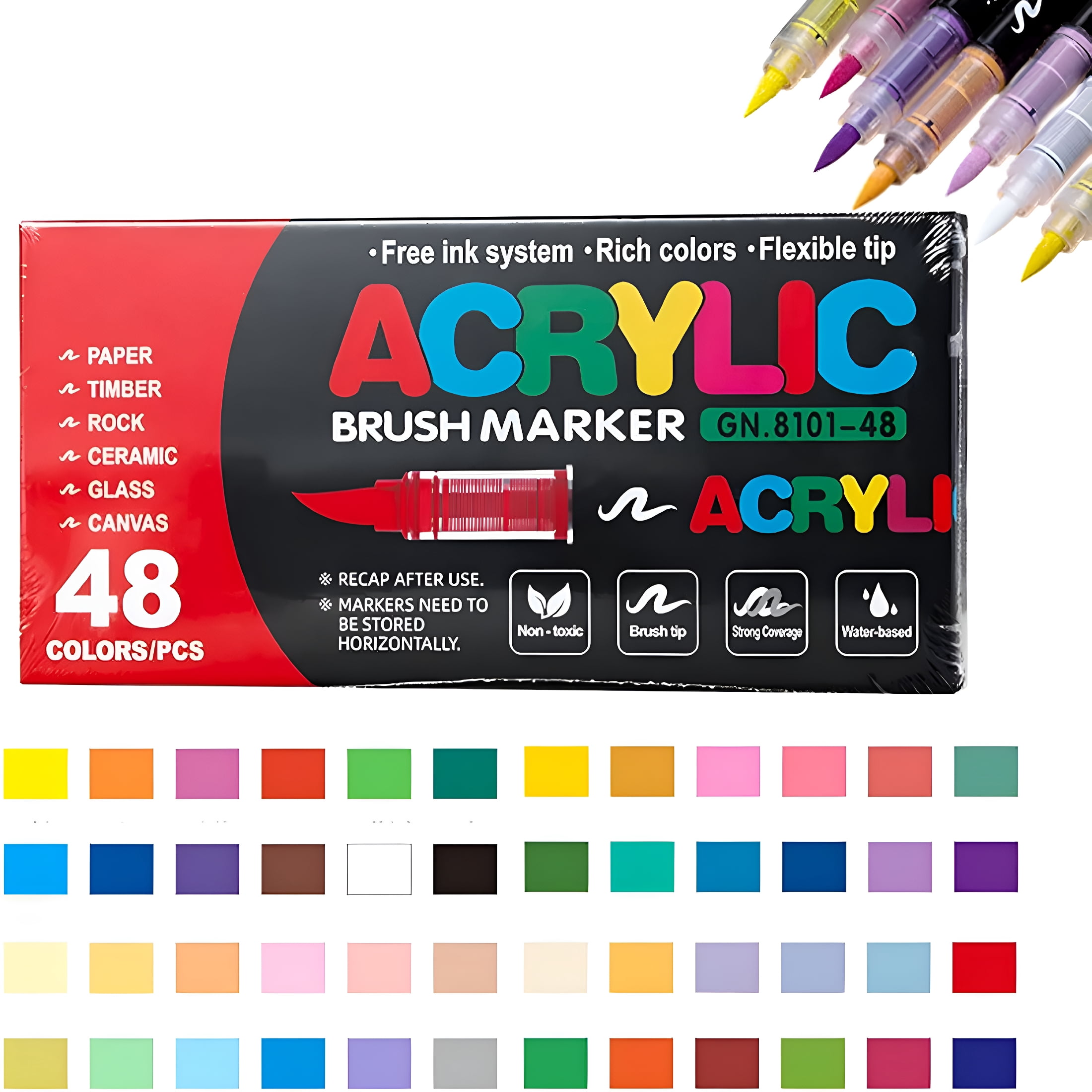 CCOCC Acrylic Markers for Coloring Books,Straight Liquid Acrylic Marker,Acrylic Brush Markers for Adult Coloring,Acrylic Paint Markers Pen Brush Dual Tip (48 color)