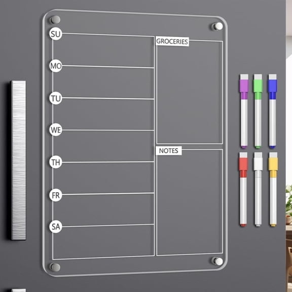 CCOCC Acrylic Meal Planner Magnetic Menu Board for Kitchen Fridge, 13"x9" Clear Weekly Calendar Planning Board Noteboard Refrigerator Dry Erase Board to Do/Grocery/Shopping List Includes