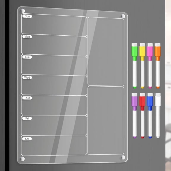 CCOCC Acrylic Meal Planner Magnetic Menu Board for Kitchen Fridge W/Markers,Clear Weekly Calendar Planning Board,Refrigerator Dry Erase Board to Do/Grocery/Shopping List/Chore Chart,12.8X9