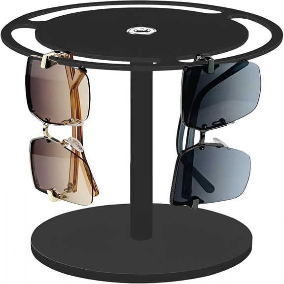 CCOCC Acrylic Sunglasses Holder Stand with 360 Rotating,Eyeglasses Display Rack Black Glass Tabletop Organizer