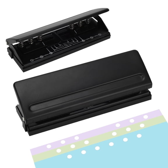 CCOCC Adjustable 6-Hole Punch-Metal Hole Puncher for A4/A5/A6,Personal&Pocket Planners-6-Ring Binder Puncher 6-Sheet Capacity,Non-Slip Base,With Ruler&Hole Guide(Black)