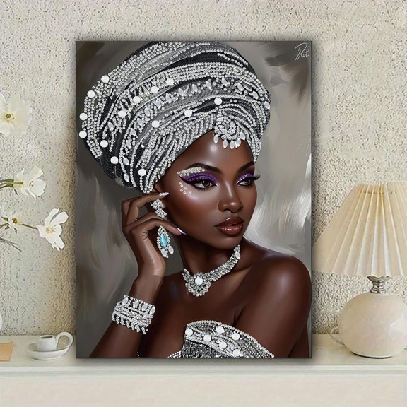 CCOCC African Woman Diamond Art Kits for Adults,5D Partial Diy Diamond Painting Kit for Beginners,Special Shaped Diamond Art,Sparkling Gem Art,Diamond Mosaic Embroidery,Wall Art Home Decor