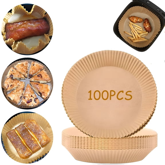 CCOCC Air Fryer Disposable Paper Liner - 100Pcs 6.3" Round Non-Stick Parchment Paper Liners,Oil-Proof,Water-Proof Cooking Baking Roasting Filter Paper for Air Fryers Basket,Microwave Oven,Frying Pan