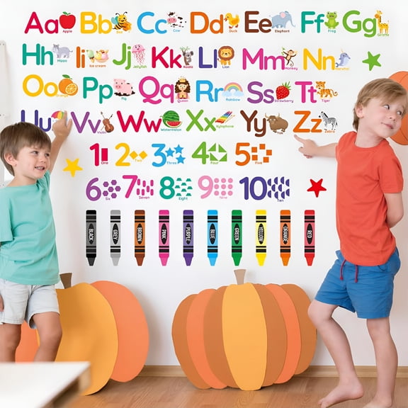 CCOCC Animal Alphabet Numbers Wall Decals-6 Sheets 55 Pcs Colorful Educational Wall Decor Peel and Stick Removable Numbers Letters Abc Stickers for Kids Daycare Nursery Playroom Classroom Bedroom