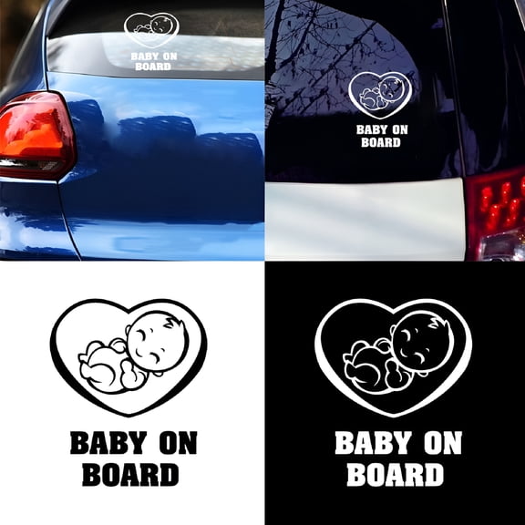 CCOCC Baby On Board Sign Decal, Reflective Vinyl Safety Sticker for Car Window, Removable Vehicle Safety Alert Sign for SUV Truck Van, White (5.12 x 6.10 Inch)