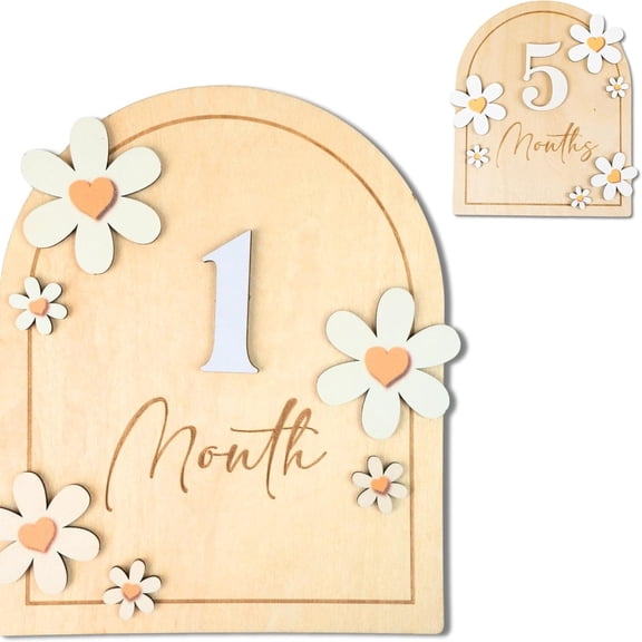 CCOCC Baby Monthly Milestone Cards-Wooden Monthly Milestone Discs-Newborn Photography Props to Document Your BabyS Growth-Baby Announcement Sign (B05)