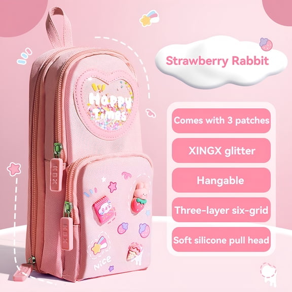 CCOCC Backpack Pencil Case - Strawberry Rabbit Design,Small Gadget Bag Organizer Random of Highlighters (Cherry)