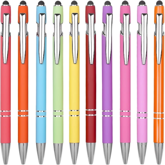 CCOCC Ballpoint Pen Metal Soft Stylus Pen for Touch Screens,Retractable Tactile Turn Pen,Bulk Pens for Gifts Office Essentials,Medium Point,Black Ink (10 Bright Color)