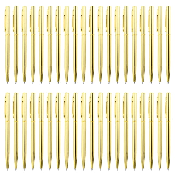 CCOCC Ballpoint Pens Bulk, 100pcs Retractable Metal Black Ink Stamping Writing Pens for Wedding, Office, Gold Tone