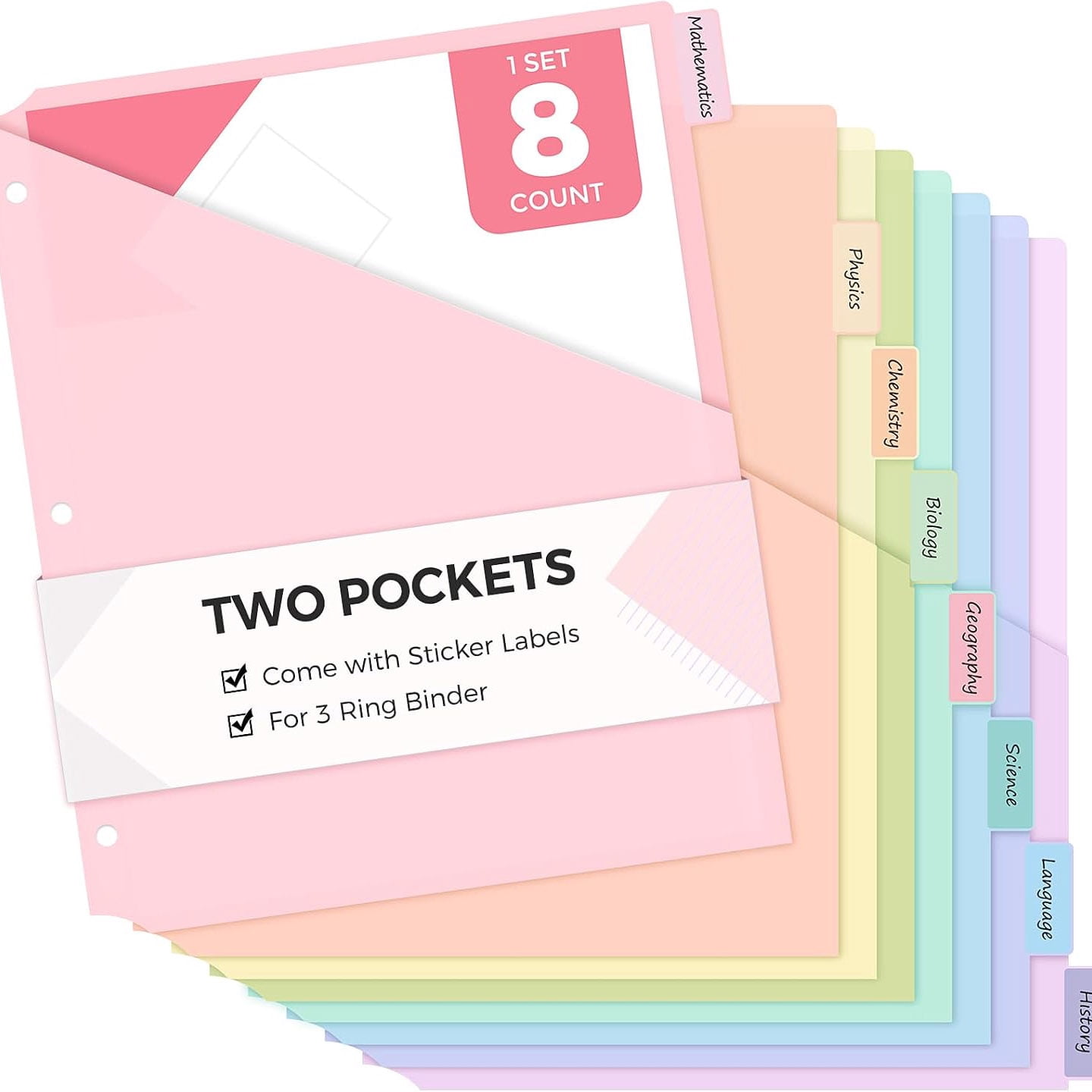CCOCC Binder Dividers with Pockets,8 Tab Dividers for 3 Ring Binder ...