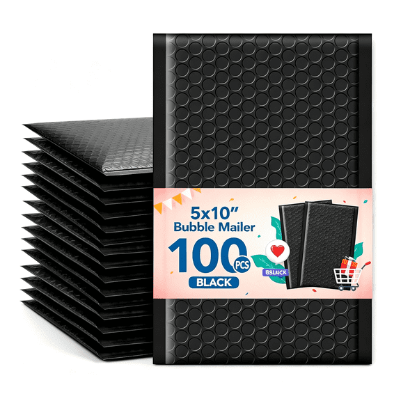 CCOCC Black Bubble Mailers 5X10 100 Pack, Self Seal Padded Envelopes | Usable Size 5X9, Waterproof, Opaque, #00, Small Mailing Bags for Jewelry, Cards, Cosmetics, Accessories, Business Supplies
