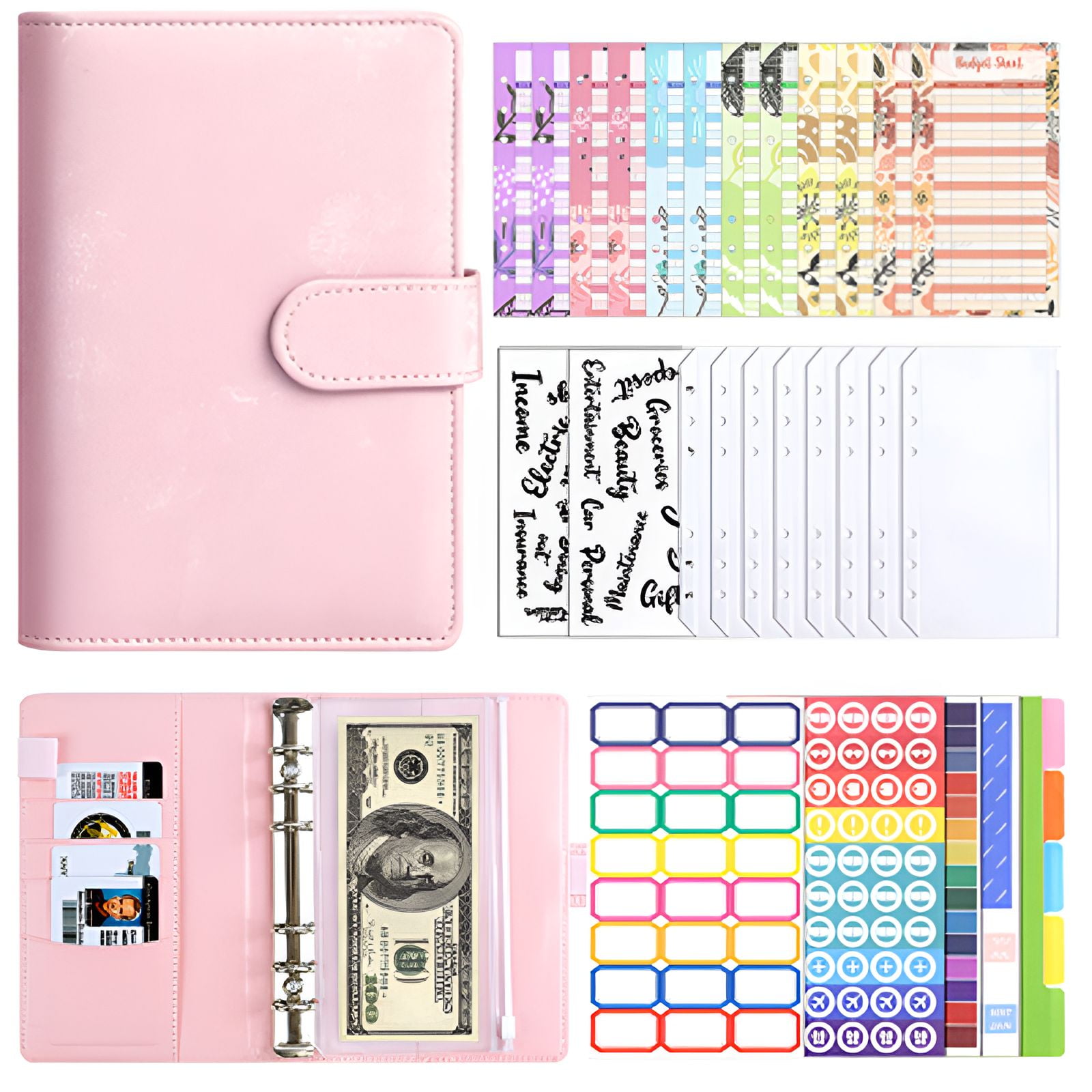 CCOCC Budget Binder,Clear Refillable Sleeve Set Budget Binder with Cash