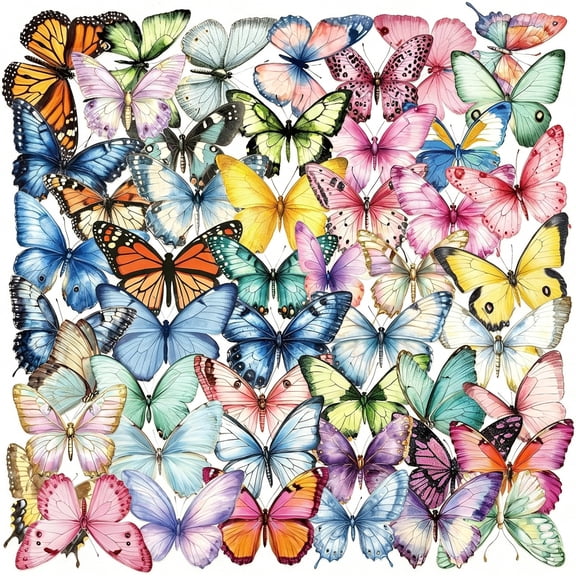 CCOCC Butterfly Transparent Pet Stickers Pack,50Pcs,Colourful-B5,Aesthetic Colorful Lifelike,Waterproof Vinyl,For Scrapbook Party Favors,For Teens Adults