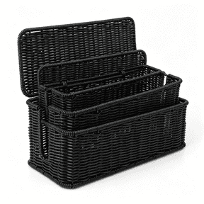 CCOCC Cable Management Box,Handmade Rattan Cable Organizer with 2 Open Slots,Cord Hider for Power Strip,Router&Usb Hub,13" X 5.1" X 5.1",Black