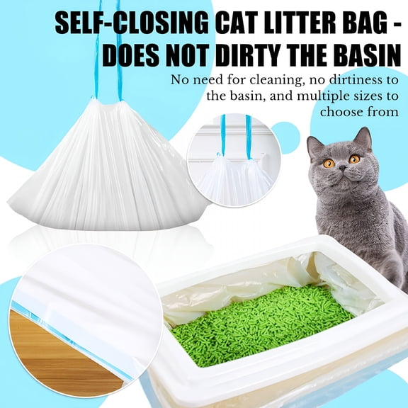 CCOCC Cat Litter Box Bags,Pre-Separated Thick Self-Cleaning Cat Litter Box Replacement Liners with Drawstring Heavy Duty,Sifting Litter Bags with 7-Day Litter System (58Cm*35Cm,1 Roll/20Pcs)