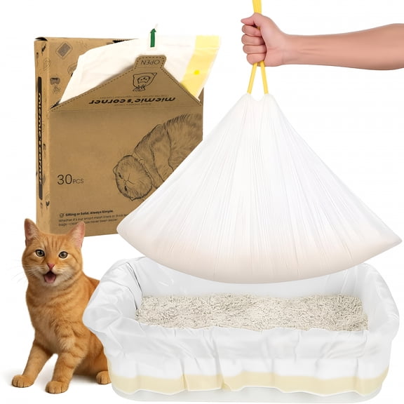 CCOCC Cat Litter Box Liners 37 x 18, Jumbo Drawstring Litter Bags, Heavy-Duty Tear-Resistant, Fit Large & Medium Litter Boxes up to 30 lbs Compatible (30 PCS | 210 Days)