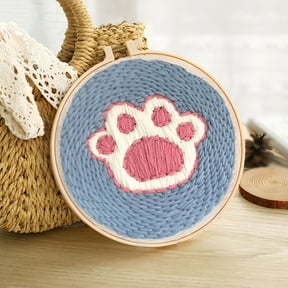 CCOCC Cat Paw Prints Punch Needle Kits Adults Beginner,Handcraft DIY Craft Hoop Kit with Instructions Home Decor