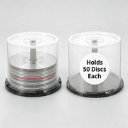 CCOCC Cd/Dvd Cake Box Spindle, 2Pack Empty Dvd Storage Bucket Clear Cd Holder Cd Storage Container with Black Spindle for Home and Office Holds 50 Discs Each