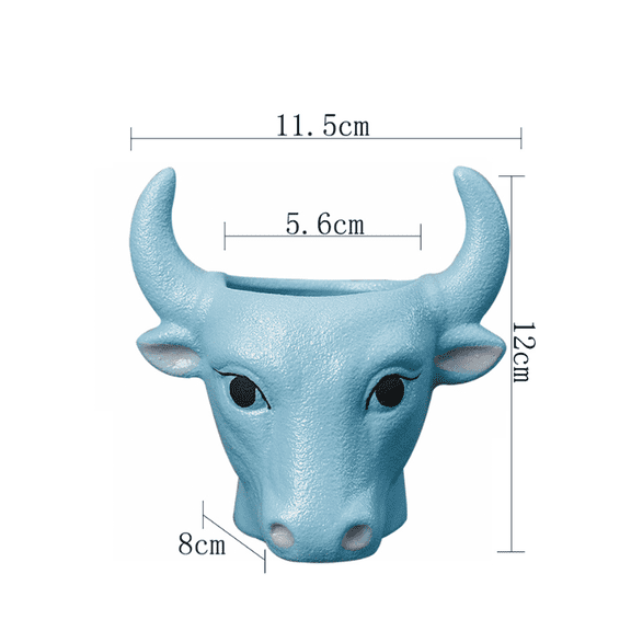 CCOCC Ceramic Planter,Charming Cartoon Cow Shape Ceramic Glazed Planter,Practical Drainage System Glazed Ceramic Bonsai Pot,Blue