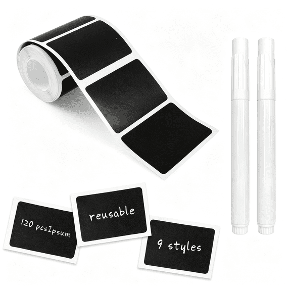 CCOCC Chalkboard Labels,120 Pcs Black Reusable Waterproof Labels Stickers,Kitchen Pantry Sticker for Containers,Mason Jars,Condiments,Food Storage (Rectangle)