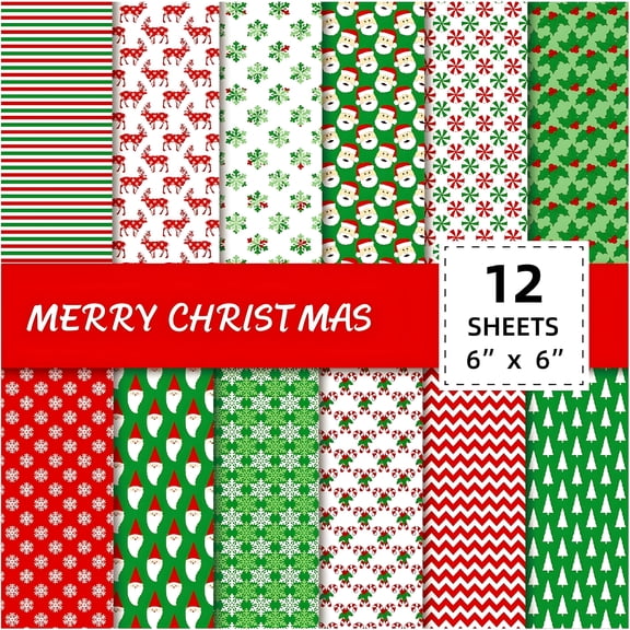 CCOCC Christmas Cardstock 12 Sheets, Patterned Material Paper, DIY Album Journal Scrapbook, Paper Craft Cards, Children's Craft Activities, Christmas Gifts for Kids Christmas Scrapbook Paper