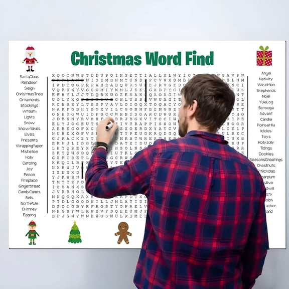 CCOCC Christmas Word Search Poster Giant 36"X24" Wall Game, Large Word Find Activity Poster, Interactive Wall Decor Crafts for Classroom Activities, Indoor Holiday