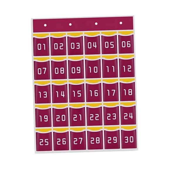 CCOCC Classroom Pocket Chart for Cellphones Organizer,Calculators Holder Wall Door Mount Hanging,Sundries Closet Pocket Storage,Children's Literacy Red 30 Pockets