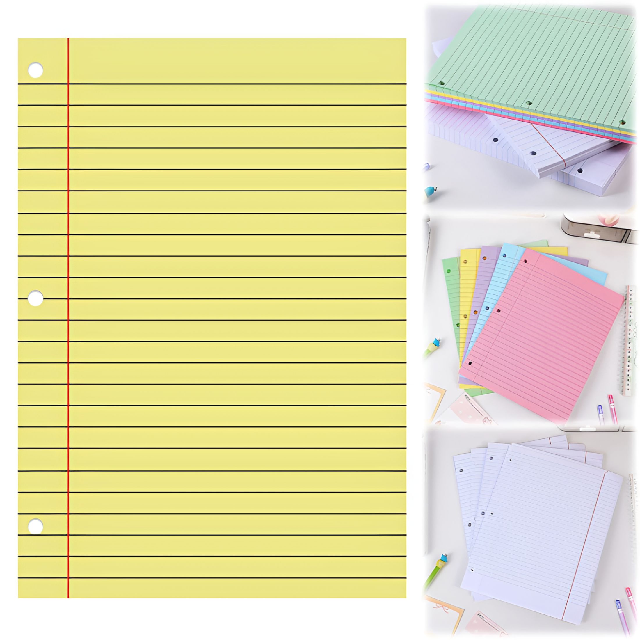 CCOCC Colored 3-Hole Punch Paper,Lined Notebook Filler,200-Sheet ...