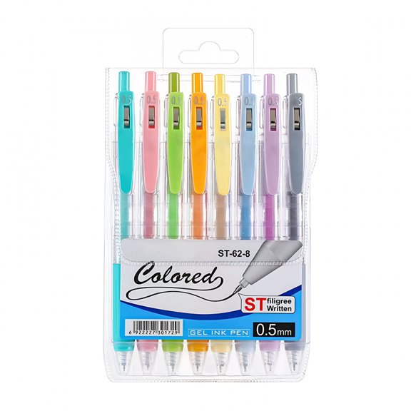 CCOCC Colored Ballpoint Pen,Colorful Ballpoint Pen Clip Retractable Gel Pen Point 0.5Mm Milk Assorted Colors 8 Pack