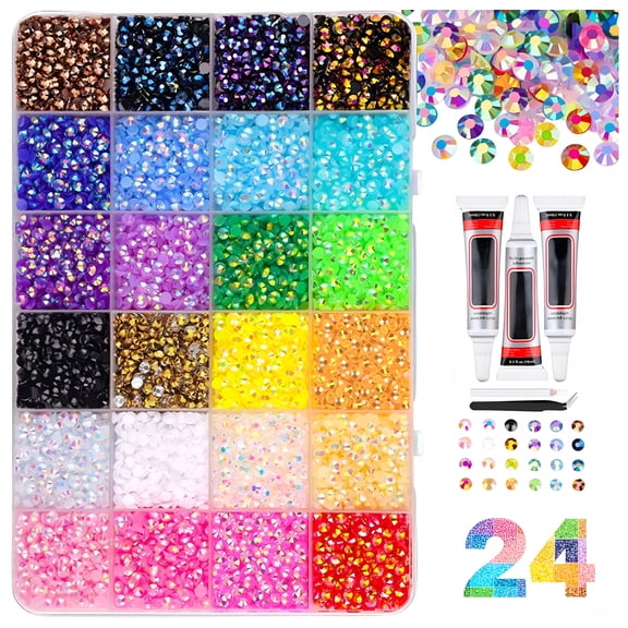 CCOCC Colorful Diy Resin Rhinestone Kit, 24000 Pcs Multicolor Book Bedazzling Kit, 2-3 Mm Bedazzling Kits Small Gems for Diamond Art, Clothes, Crafting, Clothing (24Grids-24000Pcs)