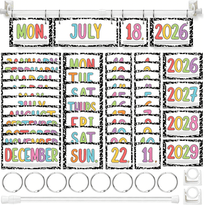 CCOCC Composition Flip Calendar Bulletin Board Set, 2026-2029 Classroom Decor with Adjustable Holder, 54 Date Cards, Interactive Preschool & Elementary Learning