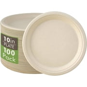 CCOCC Compostable Paper Plates,Heavy Duty Disposable Plates [100-Pack] 10 Inch Plates - Eco-Friendly,Biodegradable Sugarcane Bagasse 10 Inch Heavy Duty Paper Plates