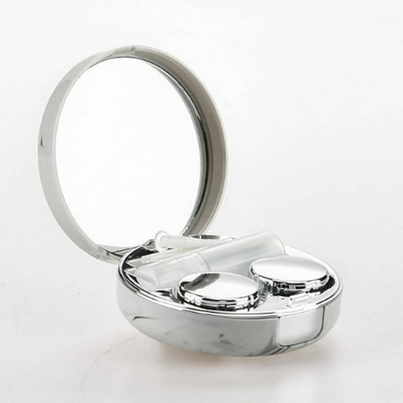 CCOCC Contact Lens Case,Glamorous Starry and Dual-Compartment Storage Eyeglass Case,Circular and Travel-Ready Contact Lens Storage Supplies,Silver