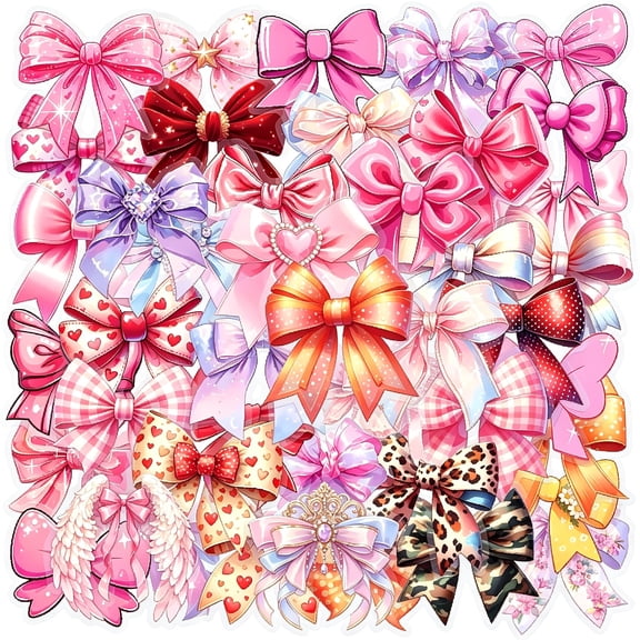 CCOCC Coquette Bows Stickers, 60Pcs Transparent Bowknot Stickers for Girls, Women, Clear Pink Bows Sticke for Water Bottles Laptops Phone Luggage Guitar(Colourful-B11)
