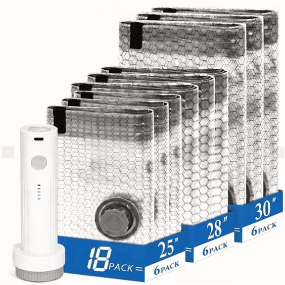 CCOCC Cordless Travel Vacuum Bag Set with Rechargeable Pump -18Packs Space Saver Bags for Luggage,Clothes Compression Storage,Portable Usb Electric Vacuum Seal System