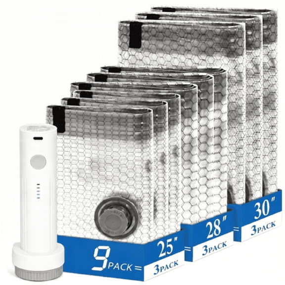 CCOCC Cordless Travel Vacuum Bag Set with Rechargeable Pump - 9Packs Space Saver Bags for Luggage,Clothes Compression Storage,Portable Usb Electric Vacuum Seal System