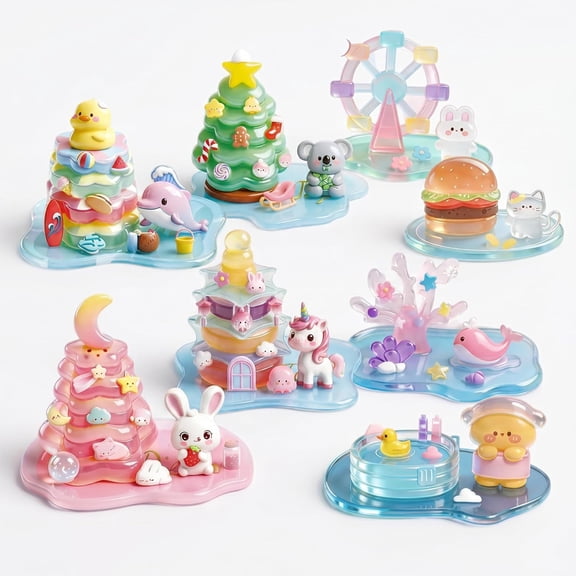 CCOCC Crystal Stacked 3D Building Stickers, 8 Sets Diy Puffy Resin Decorative Stickers for Kids, Layered Kawaii Miniature Scene Craft Kit for Desktop Ornaments and Creative Diy Art Projects